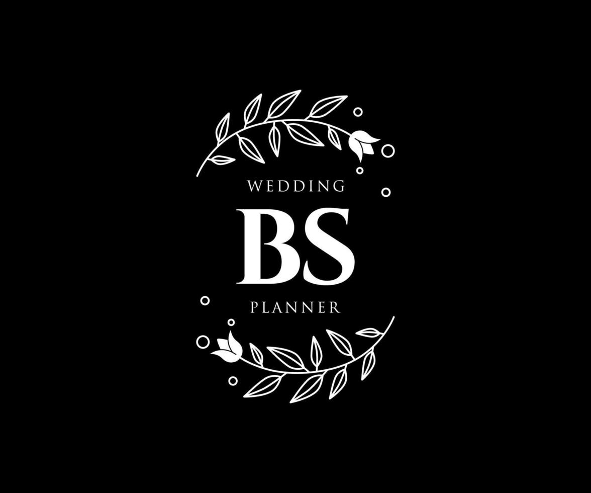 colección de logotipos de monogramas de boda con letras iniciales bs, plantillas florales y minimalistas modernas dibujadas a mano para tarjetas de invitación, guardar la fecha, identidad elegante para restaurante, boutique, café en vector