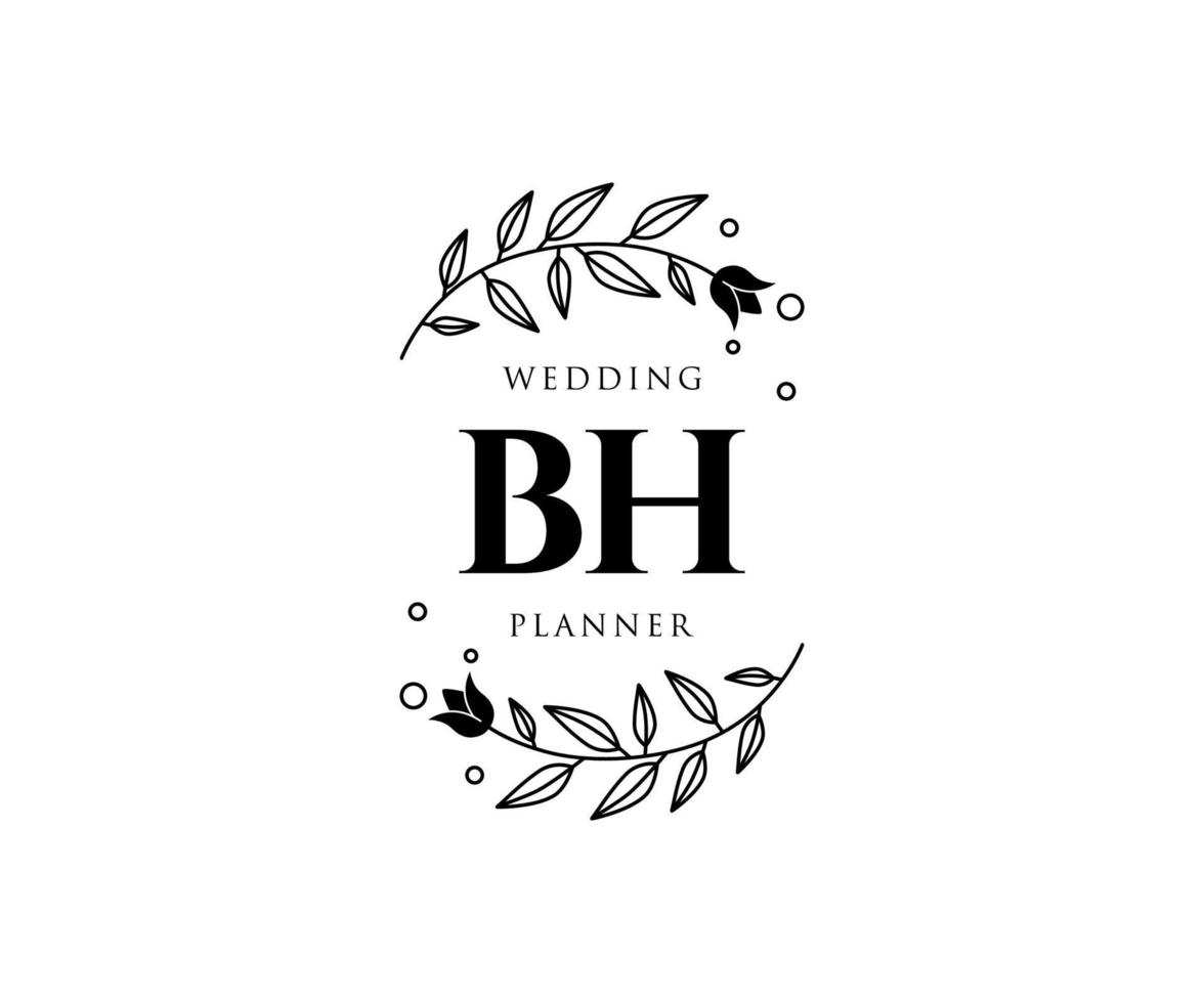 colección de logotipos de monograma de boda con letras iniciales bh, plantillas florales y minimalistas modernas dibujadas a mano para tarjetas de invitación, guardar la fecha, identidad elegante para restaurante, boutique, café en vector