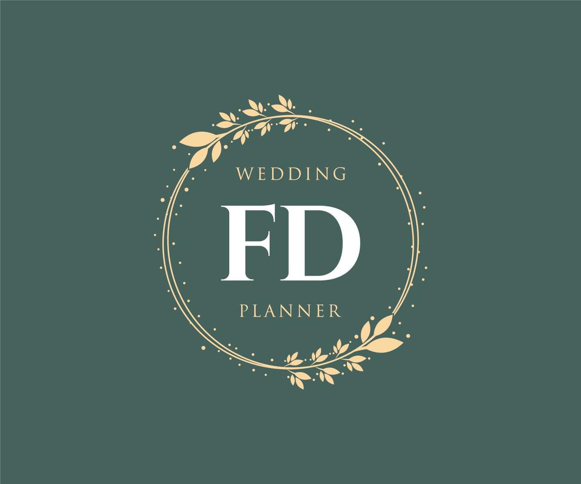 FD Initials letter Wedding monogram logos collection, hand drawn modern minimalistic and floral templates for Invitation cards, Save the Date, elegant identity for restaurant, boutique, cafe in vector
