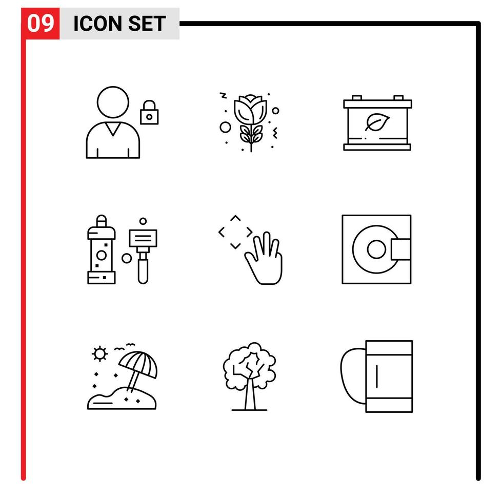 conjunto de 9 iconos de interfaz de usuario modernos signos de símbolos para cursor de mano croup afeitado de mano verde elementos de diseño vectorial editables vector