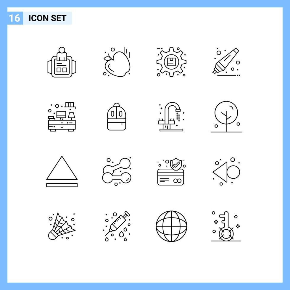 Pictogram Set of 16 Simple Outlines of table computer optimization remover back to school Editable Vector Design Elements