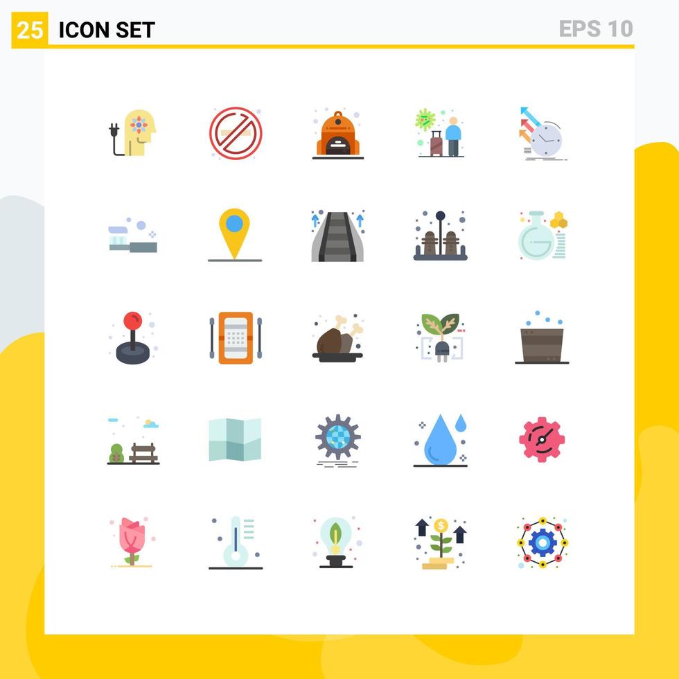 Group of 25 Flat Colors Signs and Symbols for detection travel no smoke transmission infection Editable Vector Design Elements