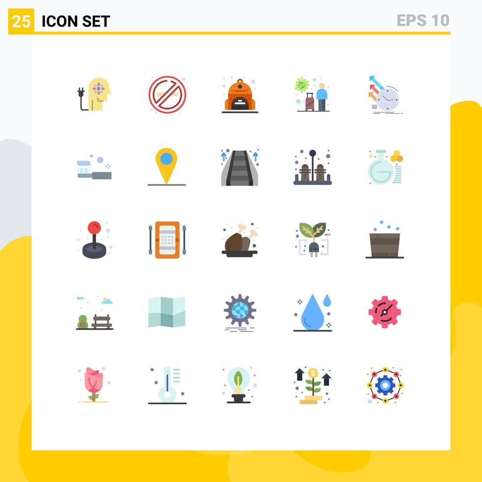 grupo de 25 signos y símbolos de colores planos para la detección de viajes sin transmisión de humo infección elementos de diseño de vectores editables