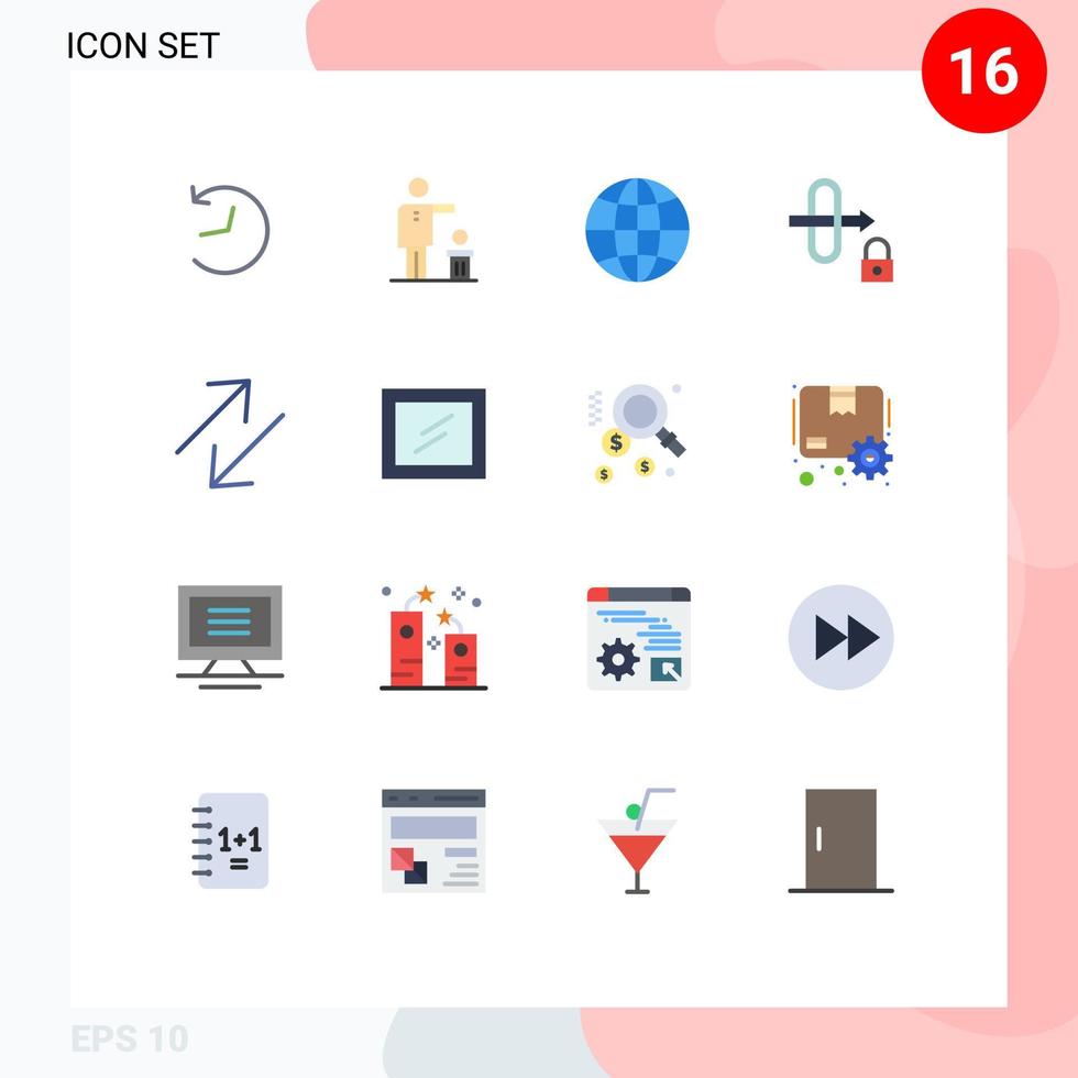Pack of 16 creative Flat Colors of scale arrow world security gateway Editable Pack of Creative Vector Design Elements