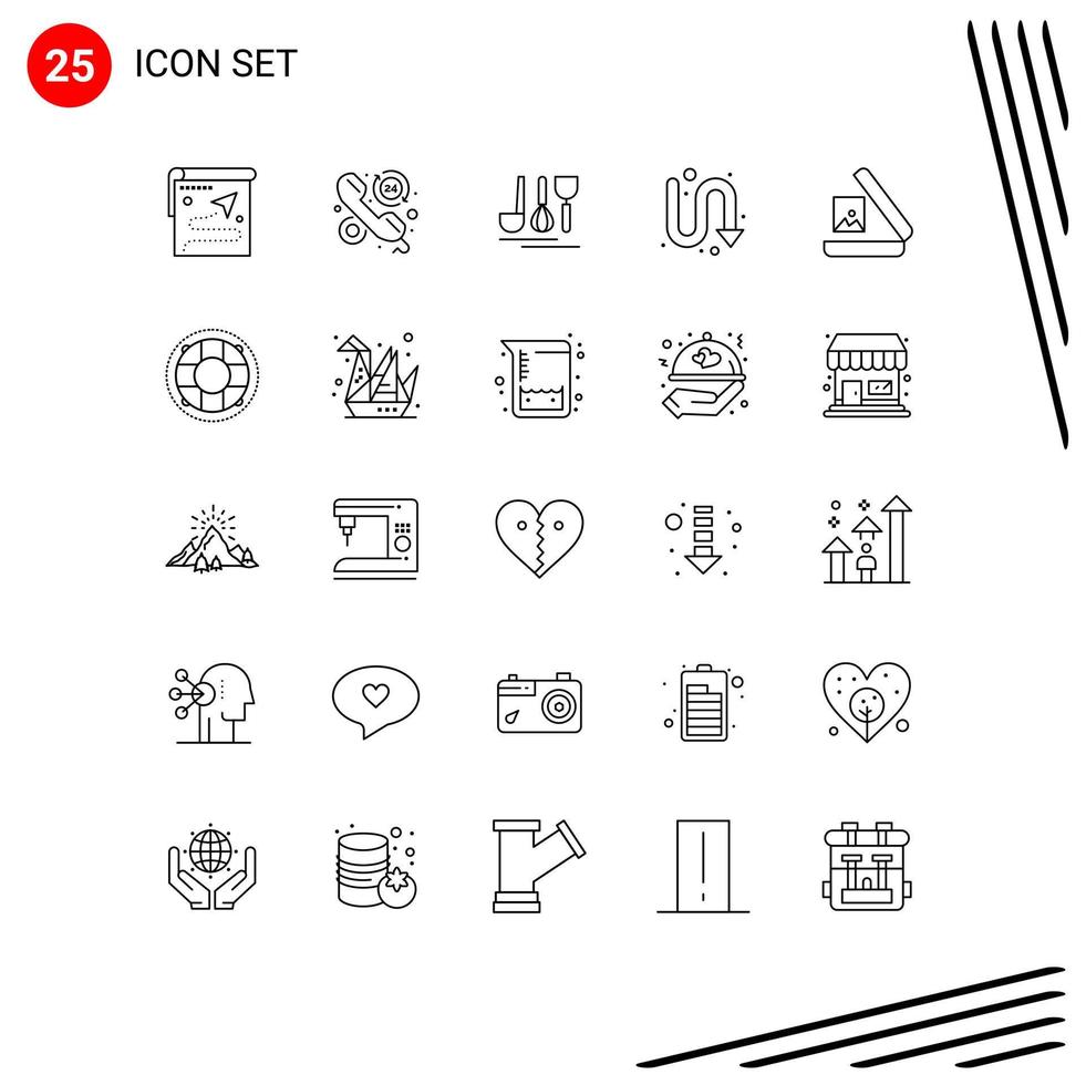 Stock Vector Icon Pack of 25 Line Signs and Symbols for turning directional hours arrows service Editable Vector Design Elements