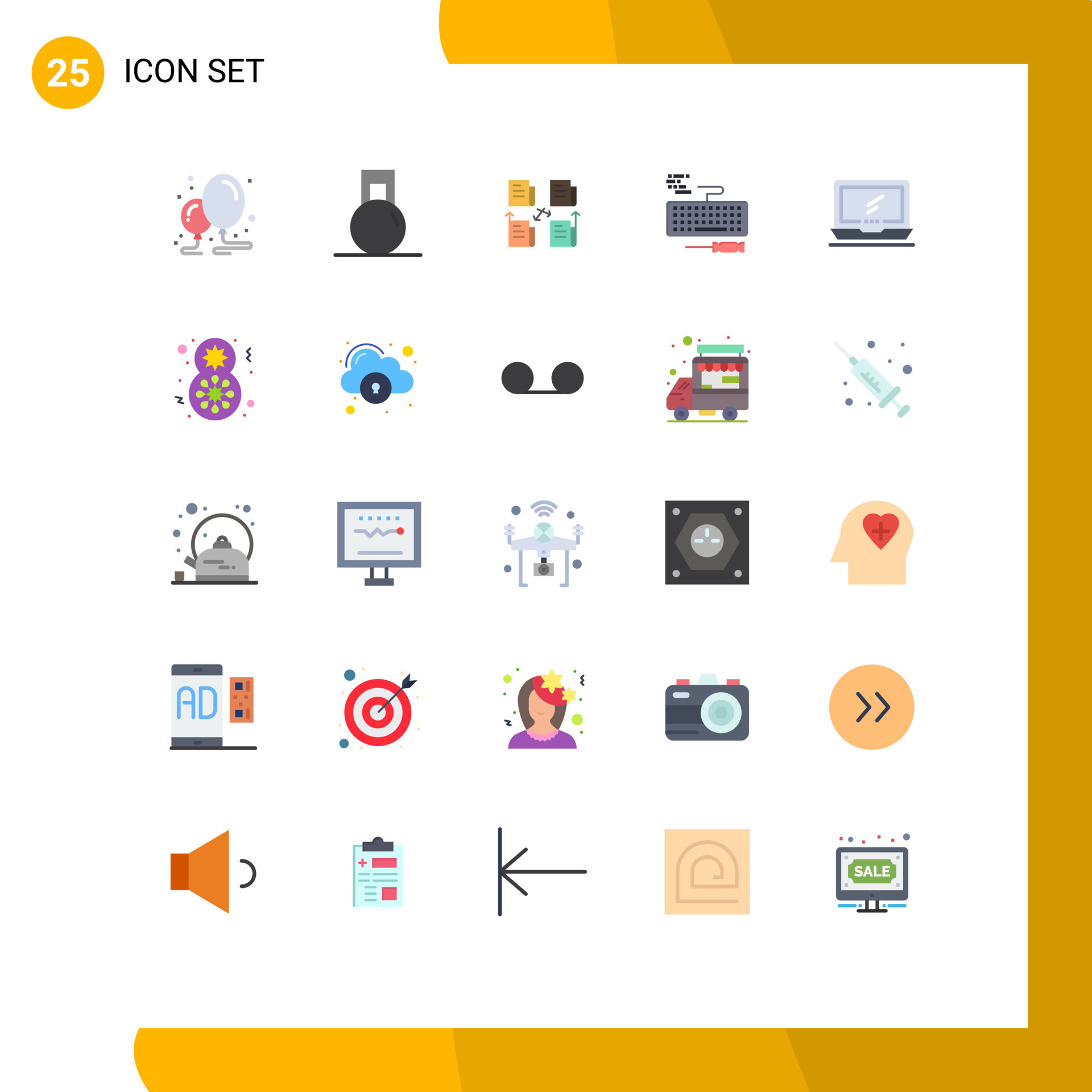 Universal Icon Symbols Group of 25 Modern Flat Colors of computer