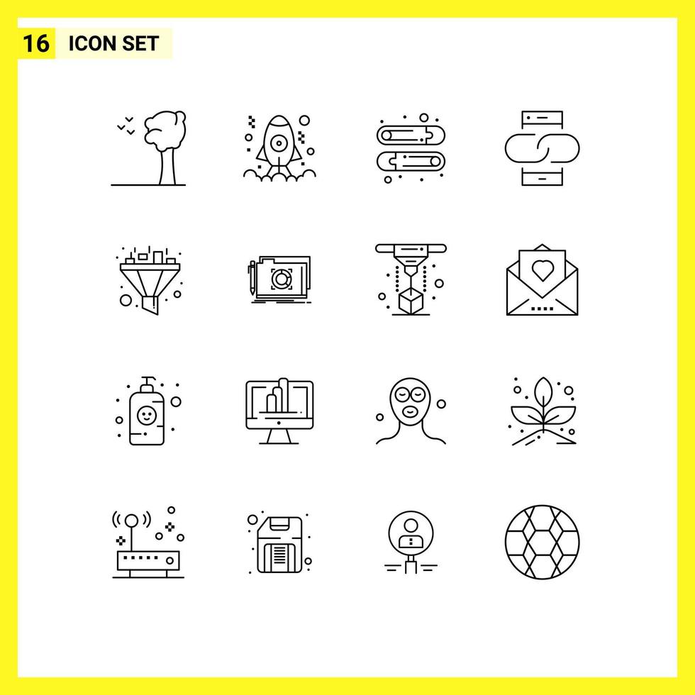 Modern Set of 16 Outlines and symbols such as sort filter kids mobile link Editable Vector Design Elements