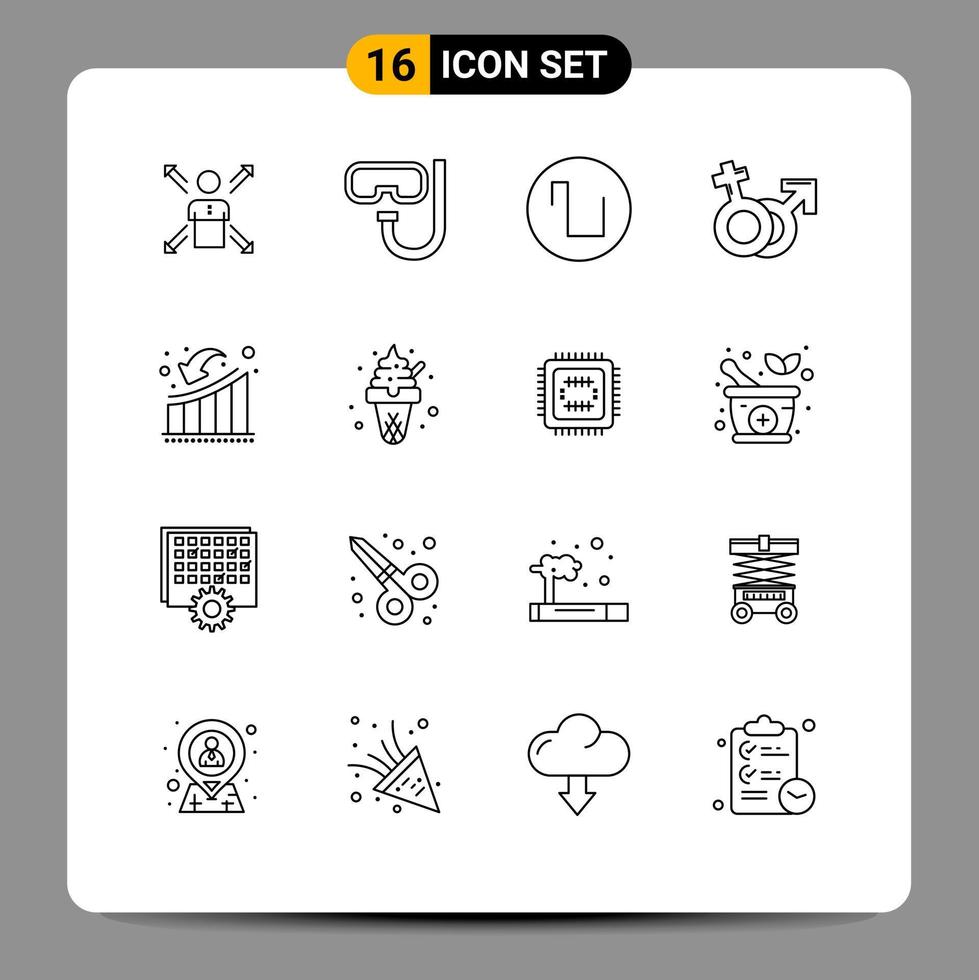 Stock Vector Icon Pack of 16 Line Signs and Symbols for male venus goggles gender square Editable Vector Design Elements