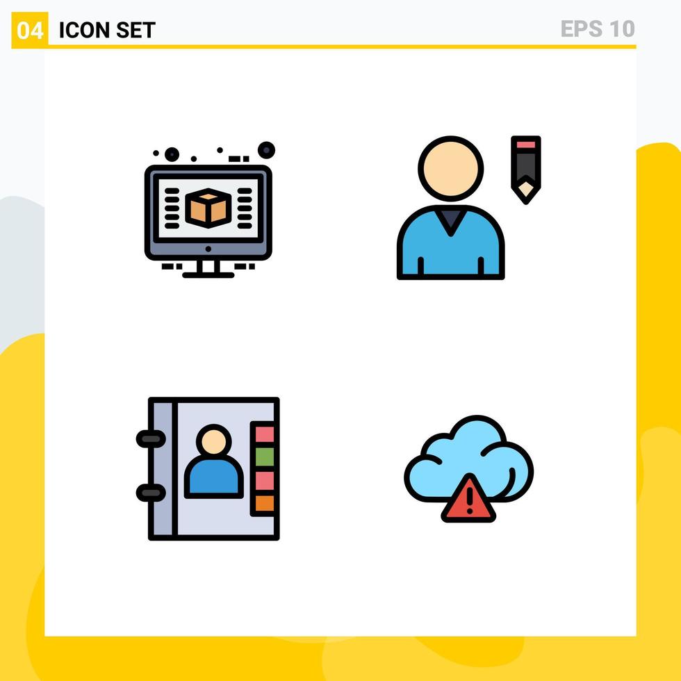 Set of 4 Commercial Filledline Flat Colors pack for architecture phone render user alert Editable Vector Design Elements