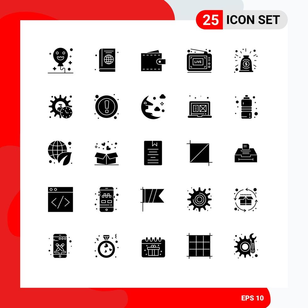 User Interface Pack of 25 Basic Solid Glyphs of agreement show business live wallet Editable Vector Design Elements