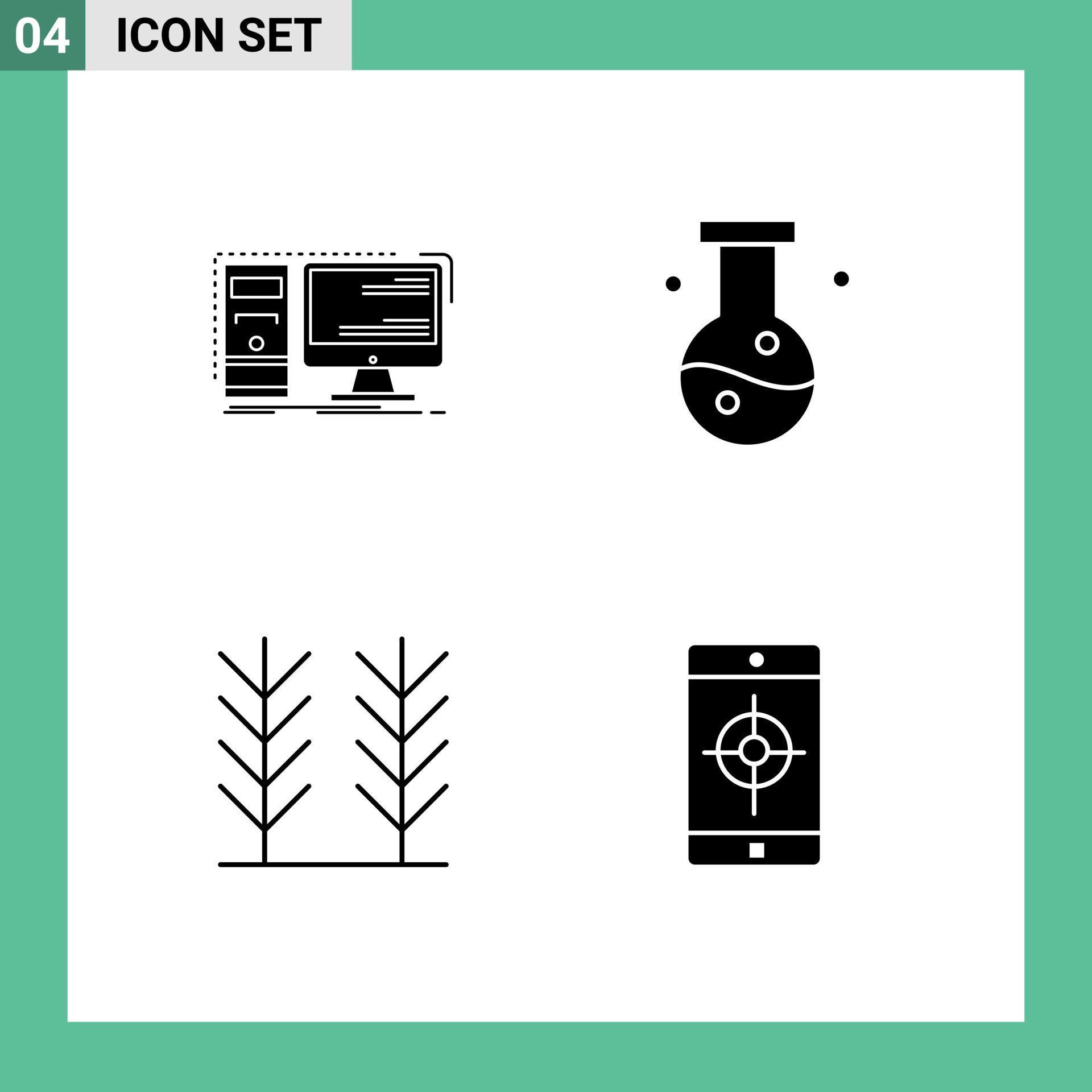 4 Universal Solid Glyph Signs Symbols of computer science workstation ...