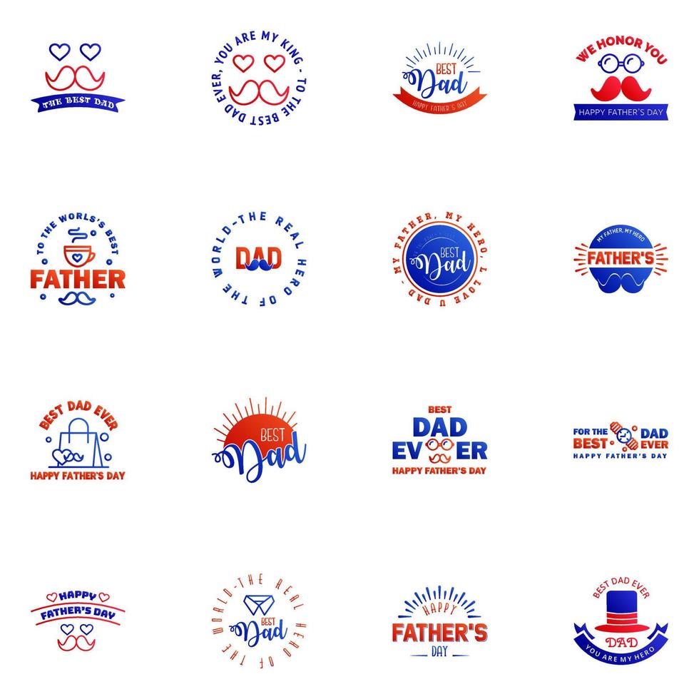 Happy fathers day greeting cards set 16 Blue and red Vector typography lettering Usable for banners print You are the best dad text design Editable Vector Design Elements