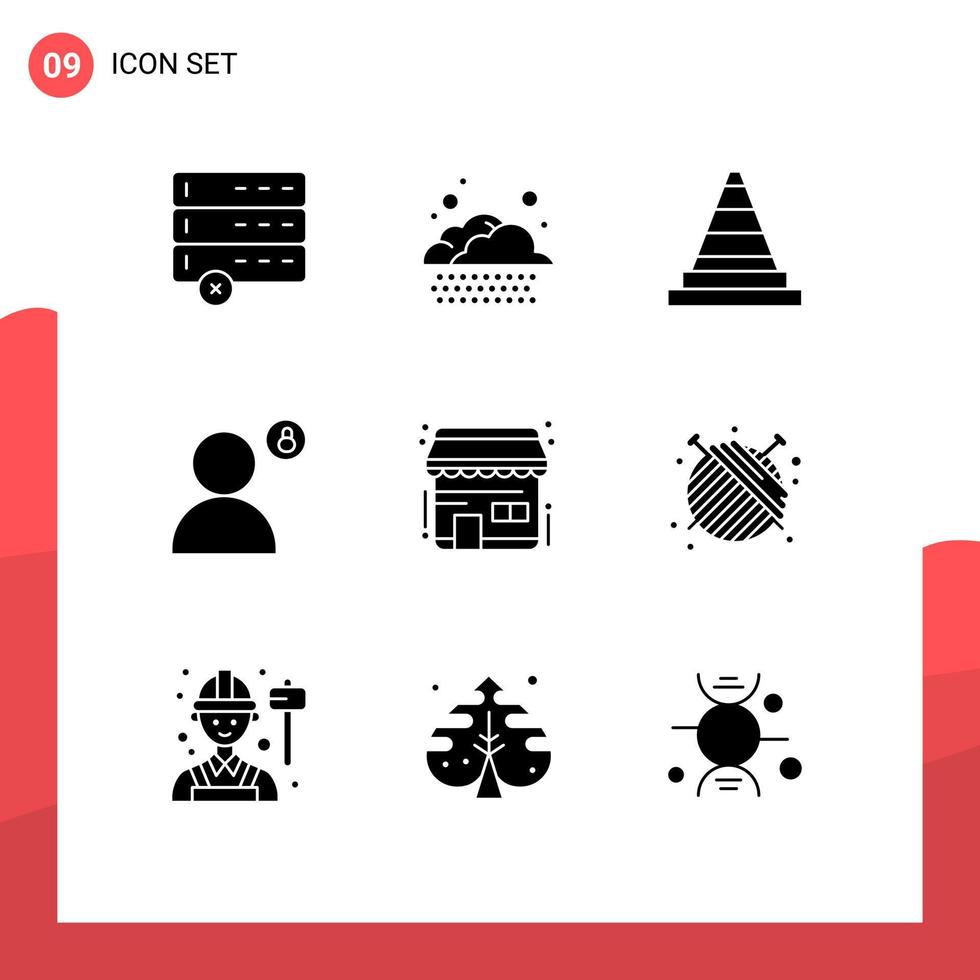 9 User Interface Solid Glyph Pack of modern Signs and Symbols of shop buy signaling profile password Editable Vector Design Elements