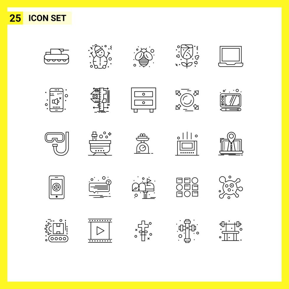 25 Universal Lines Set for Web and Mobile Applications setting laptop fly configure rose Editable Vector Design Elements