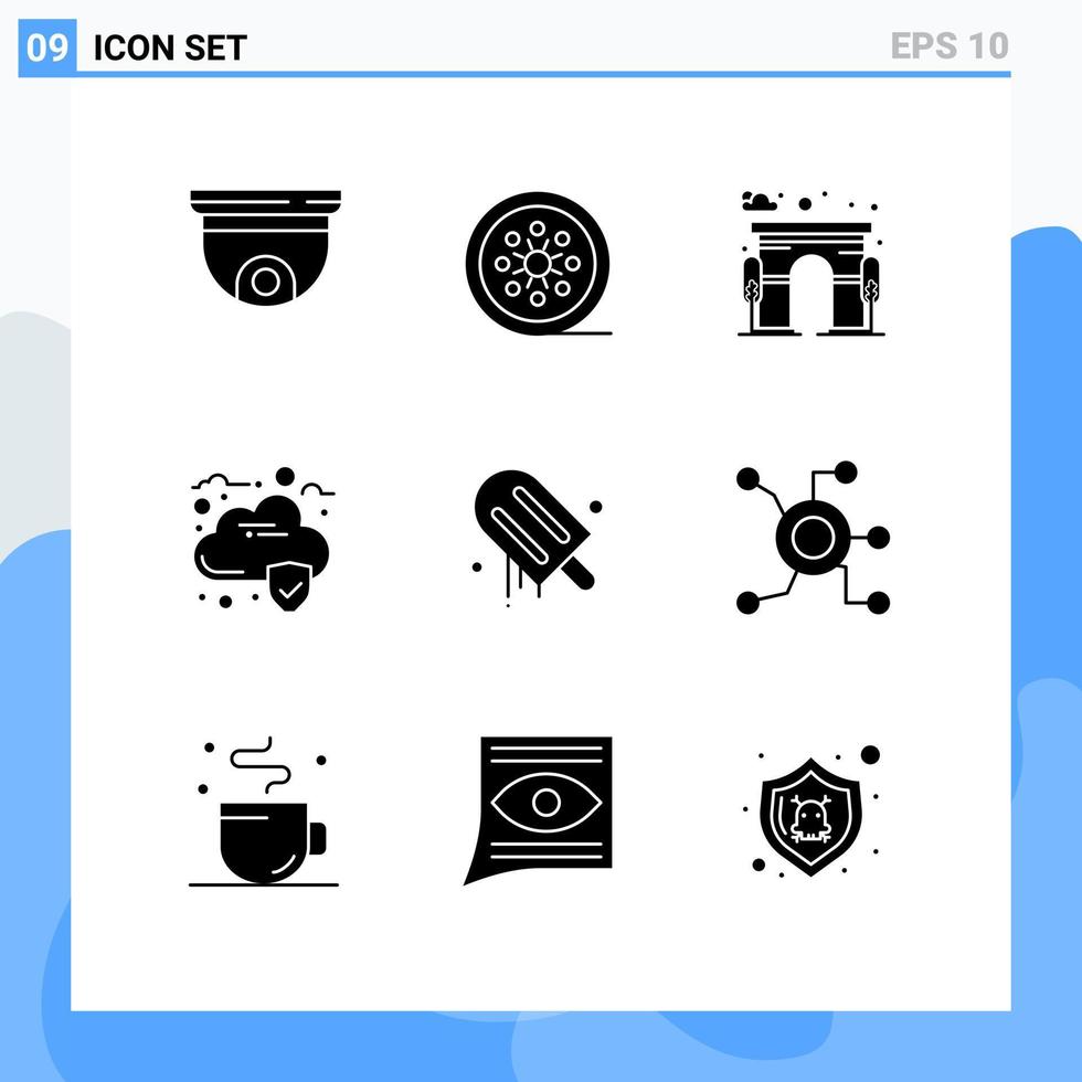 9 Universal Solid Glyphs Set for Web and Mobile Applications icecream data tape reel cloud door Editable Vector Design Elements