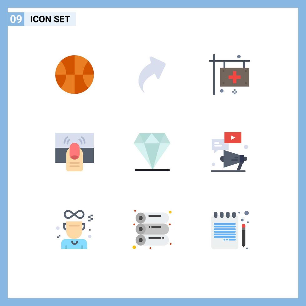 Set of 9 Modern UI Icons Symbols Signs for jewelry touch flag one finger Editable Vector Design Elements