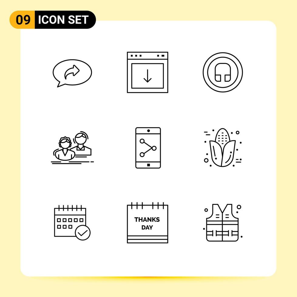 Pack of 9 creative Outlines of team group south employee ui Editable Vector Design Elements