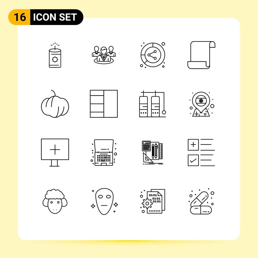 Set of 16 Modern UI Icons Symbols Signs for grid food conversion script document Editable Vector Design Elements
