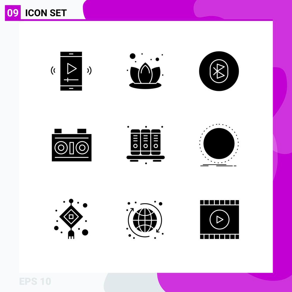 Group of 9 Modern Solid Glyphs Set for agenda photo bluetooth media wireless Editable Vector Design Elements