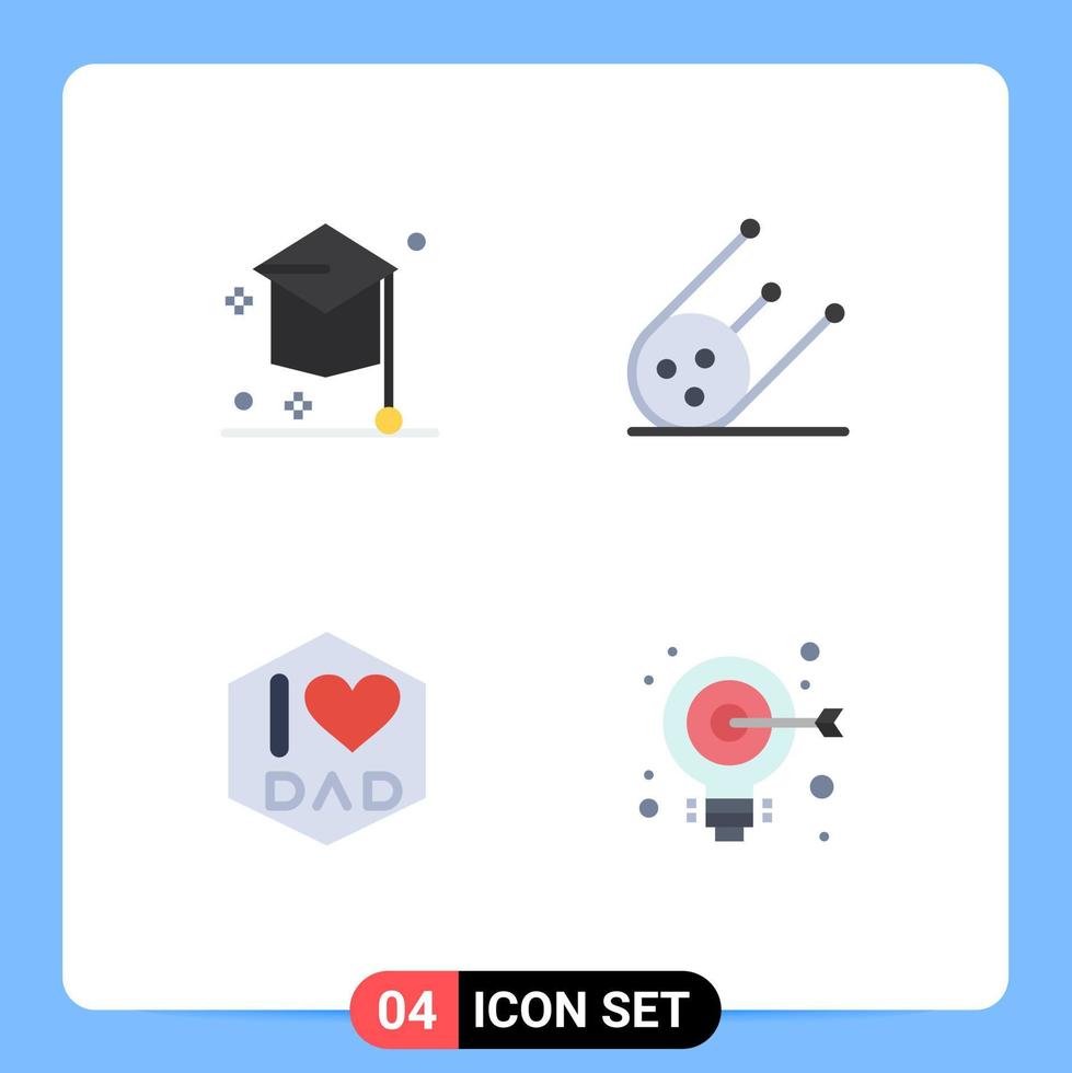 Pictogram Set of 4 Simple Flat Icons of college father hat shuttle bulb Editable Vector Design Elements