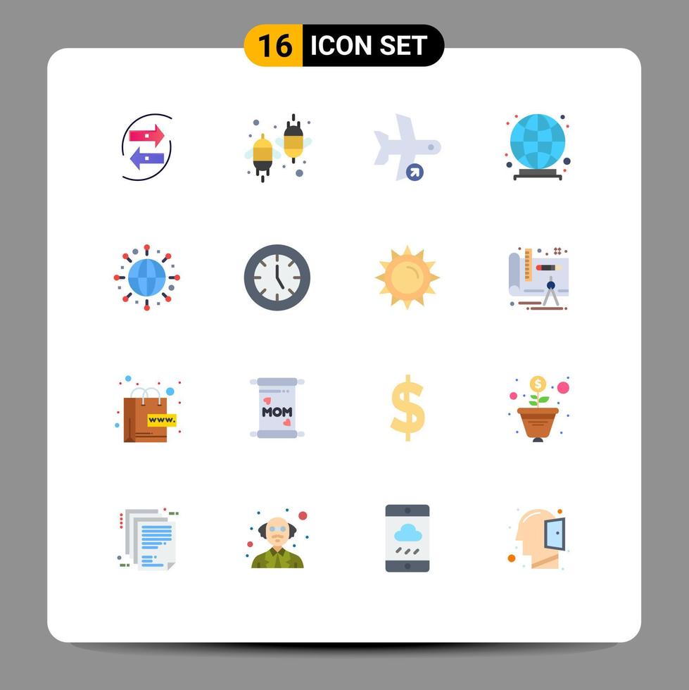 Group of 16 Modern Flat Colors Set for globe transport eco take off Editable Pack of Creative Vector Design Elements