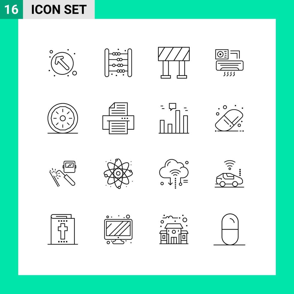 Mobile Interface Outline Set of 16 Pictograms of pie bakery math room aircondition Editable Vector Design Elements