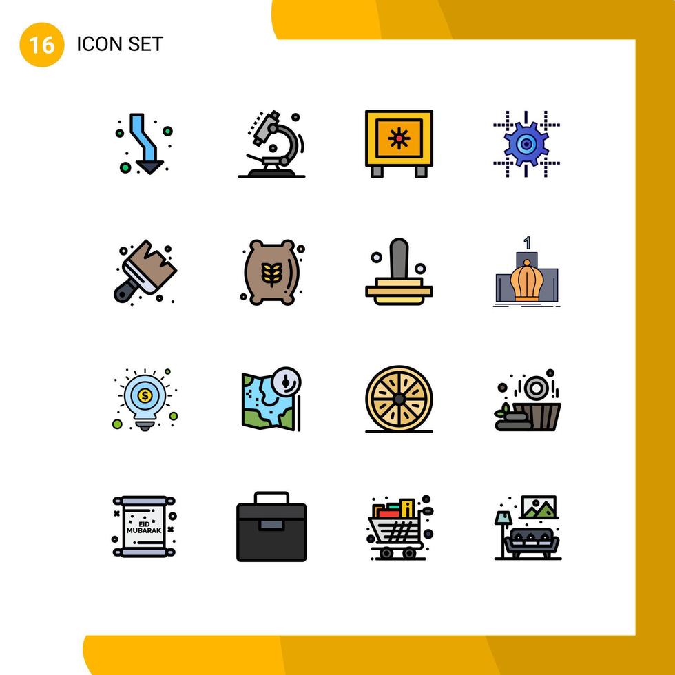 16 Thematic Vector Flat Color Filled Lines and Editable Symbols of art computing science gear logistic Editable Creative Vector Design Elements