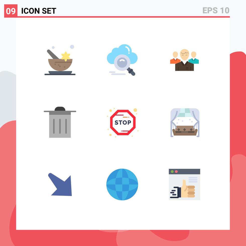 9 User Interface Flat Color Pack of modern Signs and Symbols of trash person access leadership executive Editable Vector Design Elements