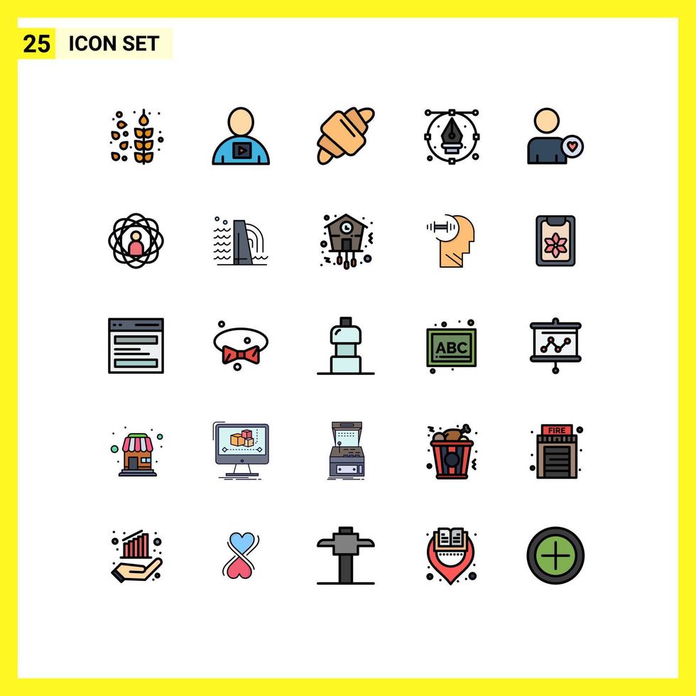 25 Universal Filled line Flat Color Signs Symbols of man pen croissant drawing art Editable Vector Design Elements