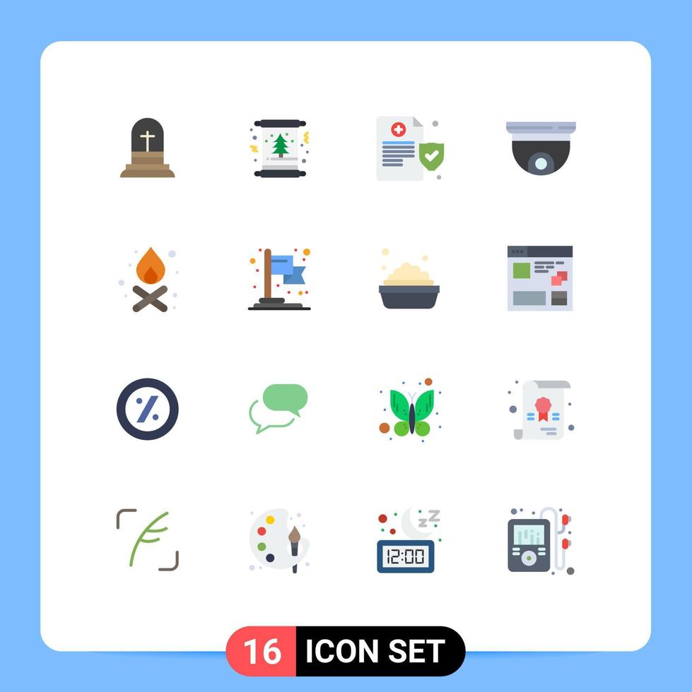 16 Thematic Vector Flat Colors and Editable Symbols of bonfire security winter roof cam Editable Pack of Creative Vector Design Elements