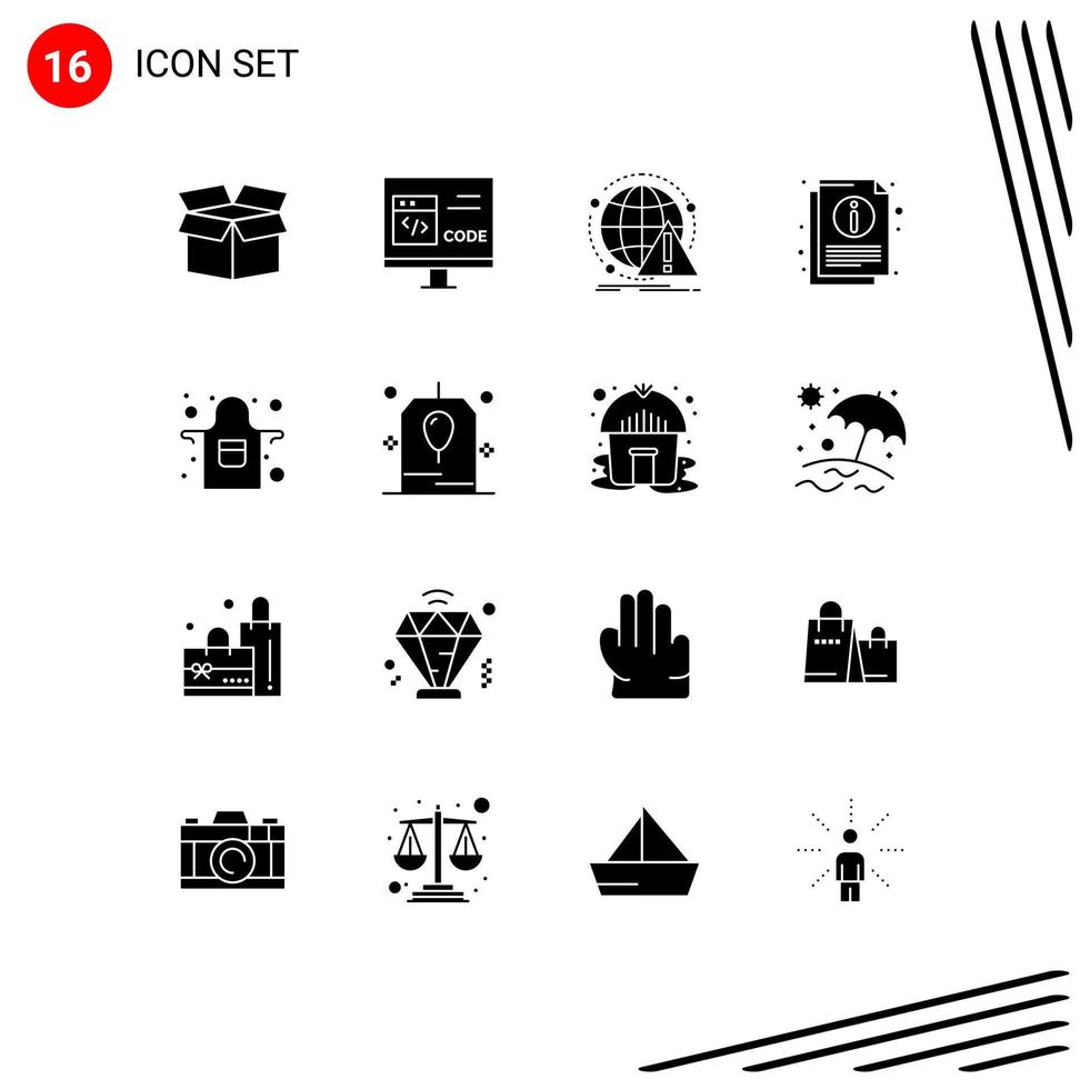 Pictogram Set of 16 Simple Solid Glyphs of apron sheet alert information virus Editable Vector Design Elements