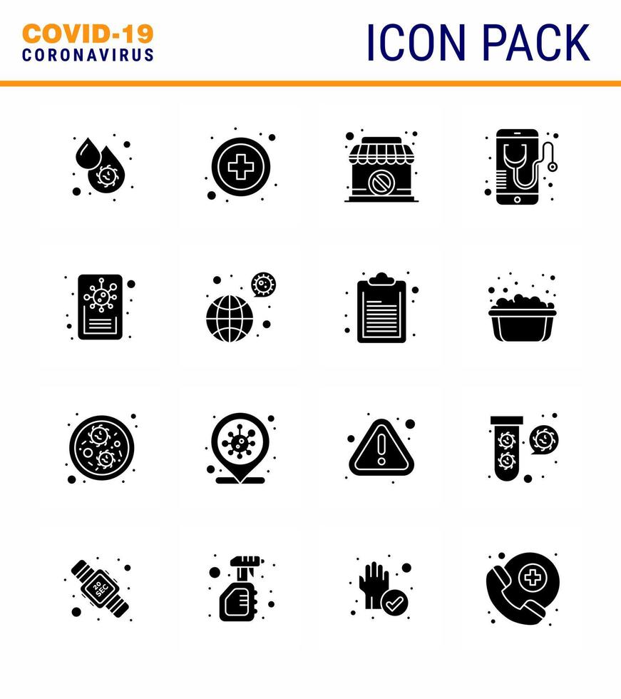 Coronavirus Precaution Tips icon for healthcare guidelines presentation 16 Solid Glyph Black icon pack such as news mobile closed medical health viral coronavirus 2019nov disease Vector Design El