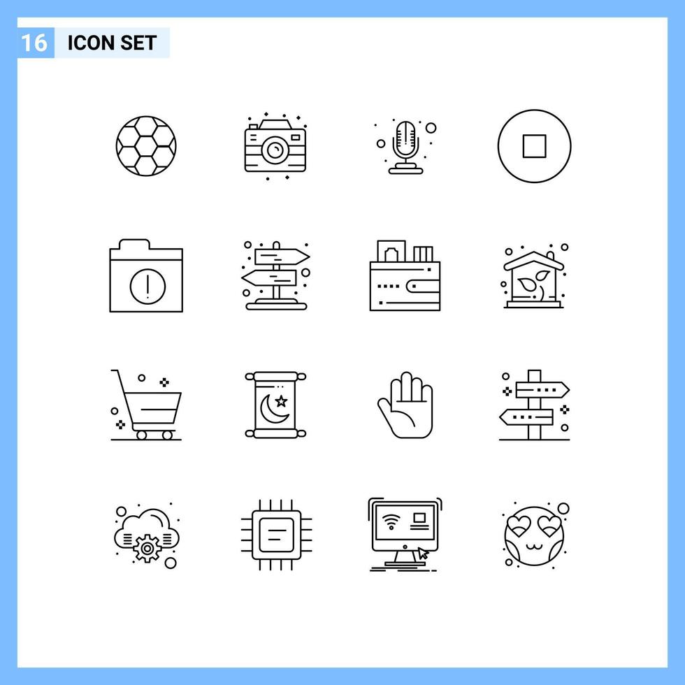 Outline Pack of 16 Universal Symbols of rural folder mic files stop Editable Vector Design Elements