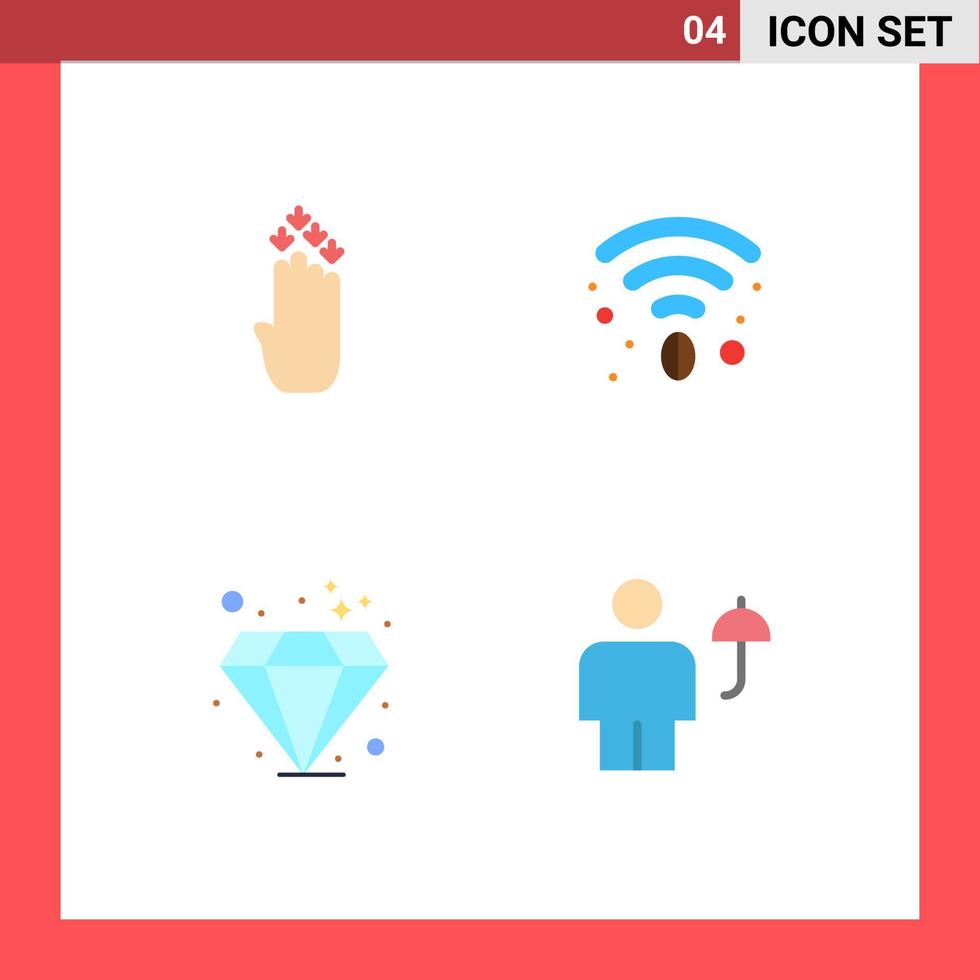 paquete de interfaz de usuario de 4 iconos planos básicos de inversión de dedo hacia abajo elementos de diseño de vector editables de cuerpo wifi