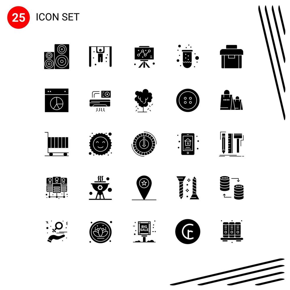 Universal Icon Symbols Group of 25 Modern Solid Glyphs of business tube board test tube experiment Editable Vector Design Elements