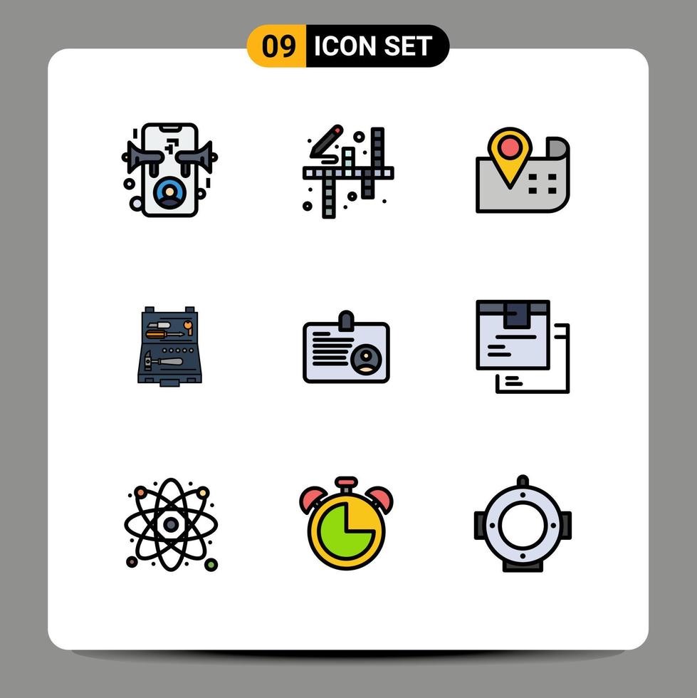 Set of 9 Modern UI Icons Symbols Signs for card box map repair building Editable Vector Design Elements