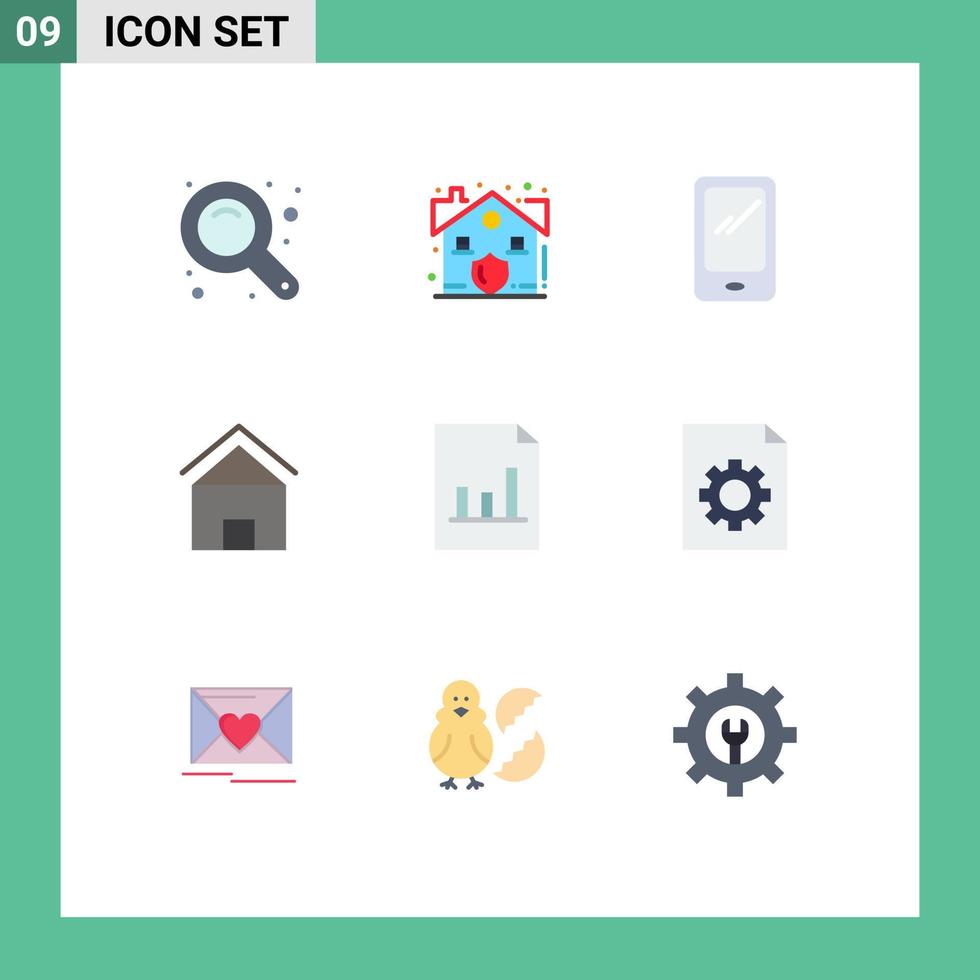 conjunto de pictogramas de 9 colores planos simples de hut home phone cottage villa iphone elementos de diseño vectorial editables vector
