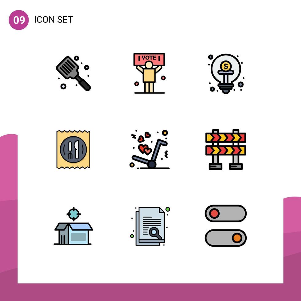 9 Thematic Vector Filledline Flat Colors and Editable Symbols of table hotel vote lunch funding Editable Vector Design Elements