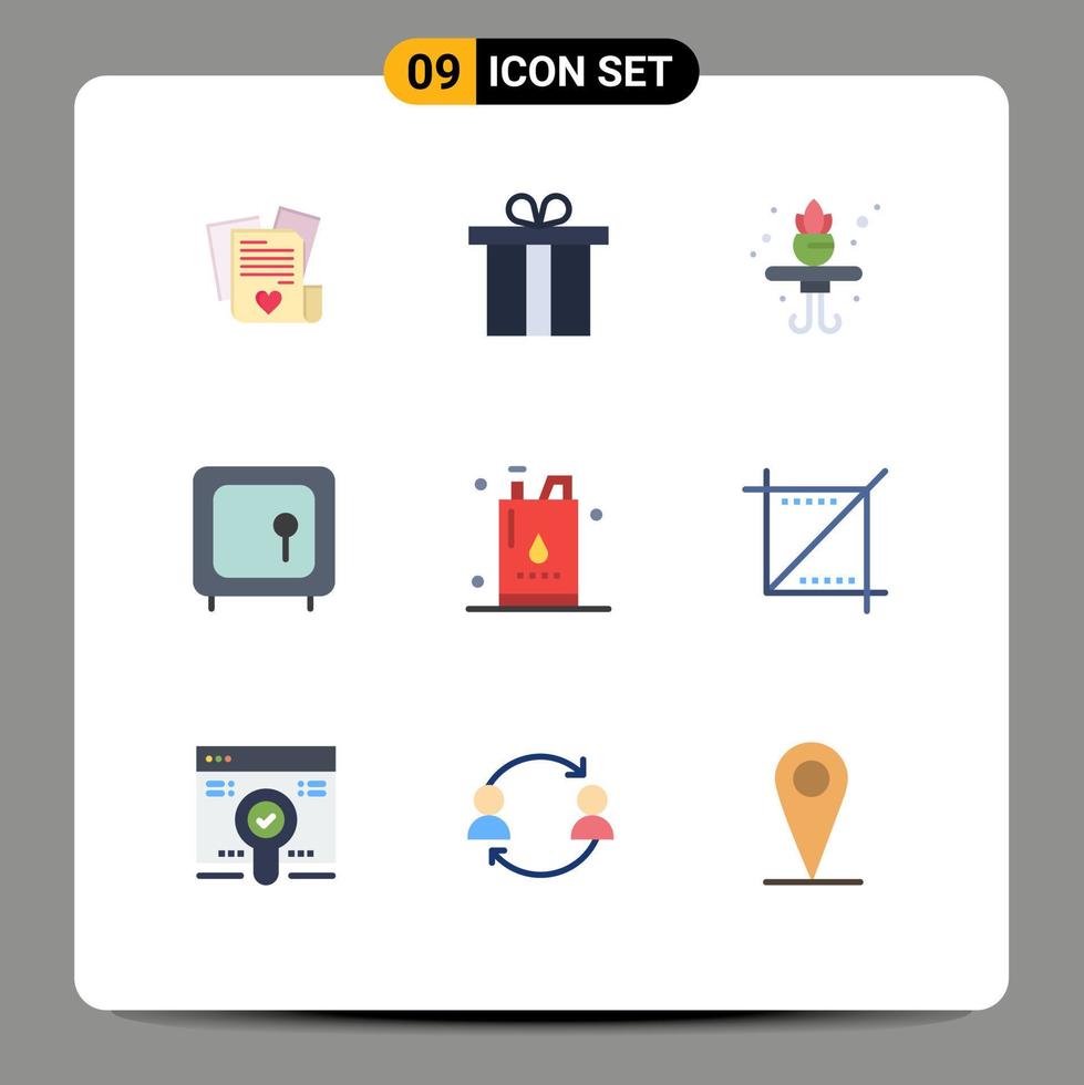 paquete de 9 signos y símbolos modernos de colores planos para medios de impresión web, como elementos de diseño de vectores editables de oro de seguridad viva de botella de galón