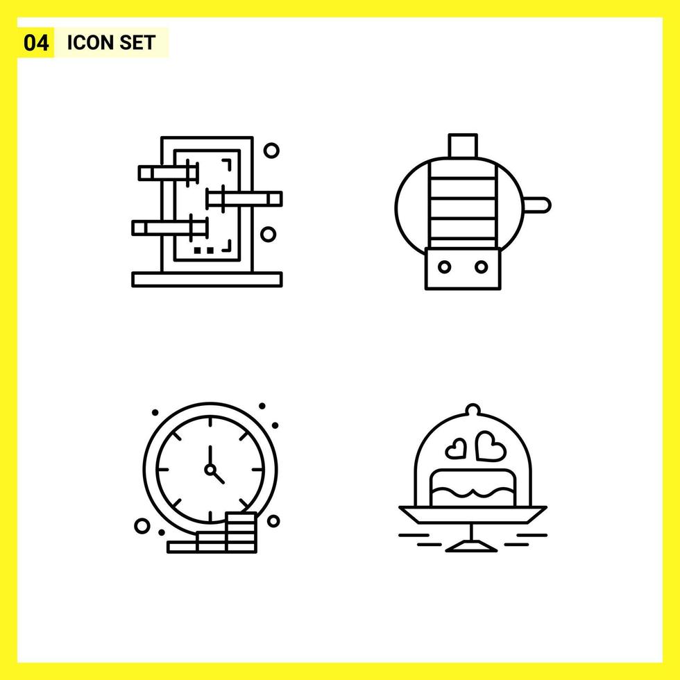 4 Icon Set Simple Line Symbols Outline Sign on White Background for Website Design Mobile Applications and Print Media vector
