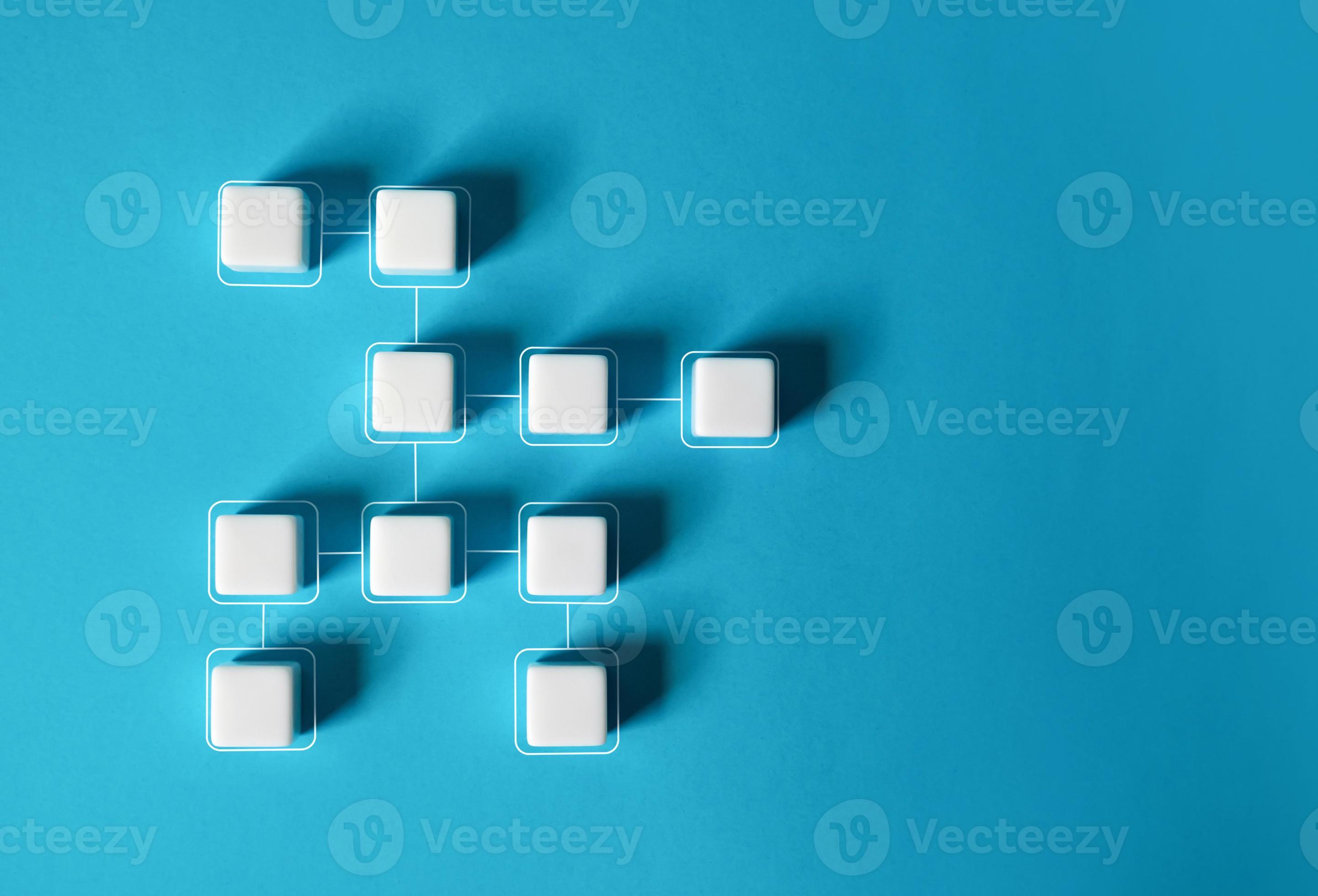 Linked blocks symbolizing processes and stages. Production stages