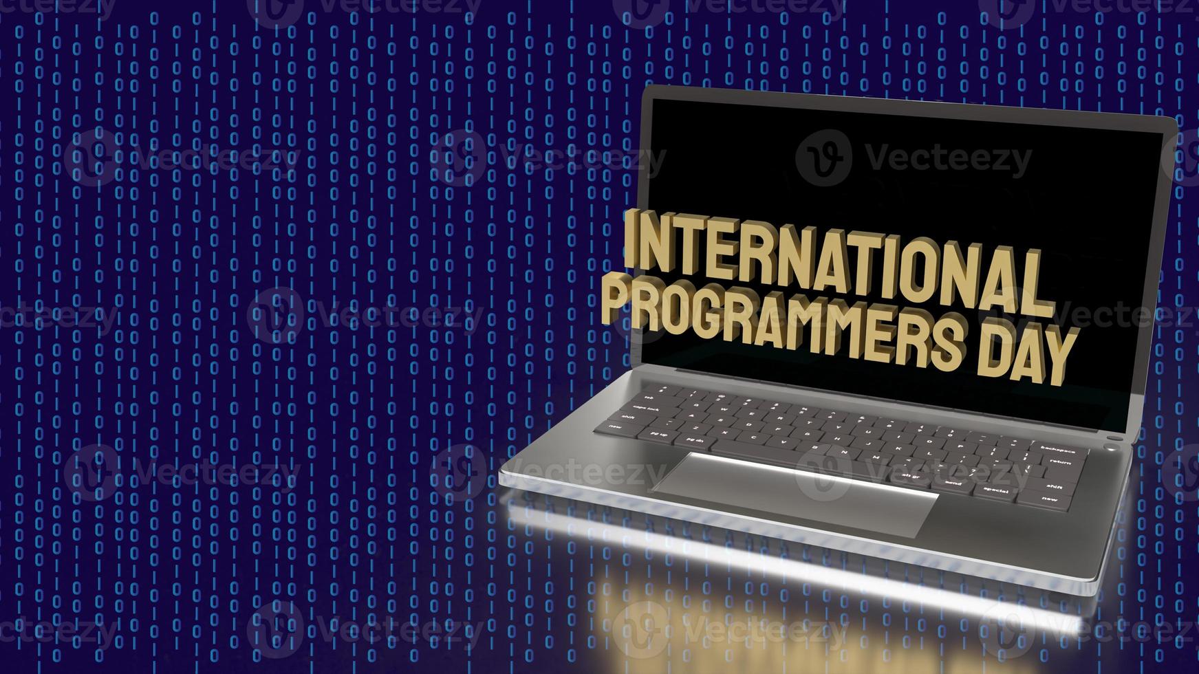 The  gold  international programmers day on notebook for holiday or technology concept 3d rendering photo