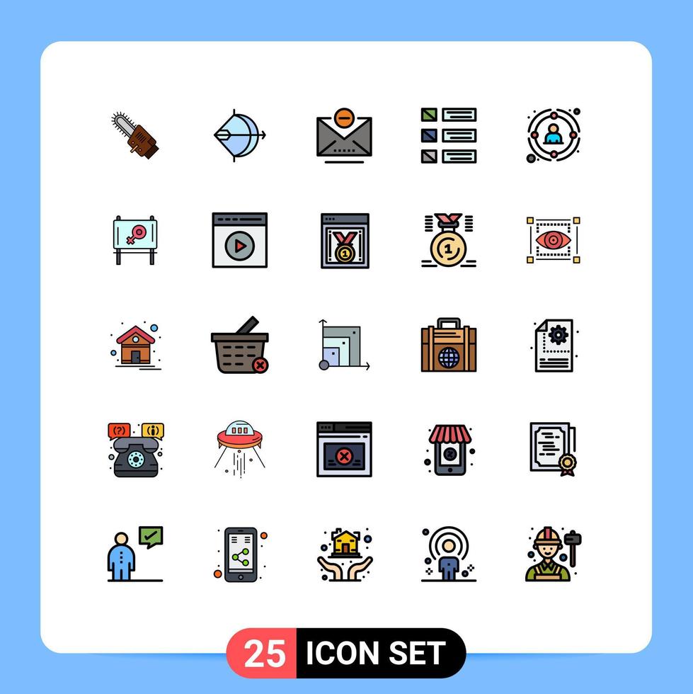 User Interface Pack of 25 Basic Filled line Flat Colors of link listing shoot list design Editable Vector Design Elements