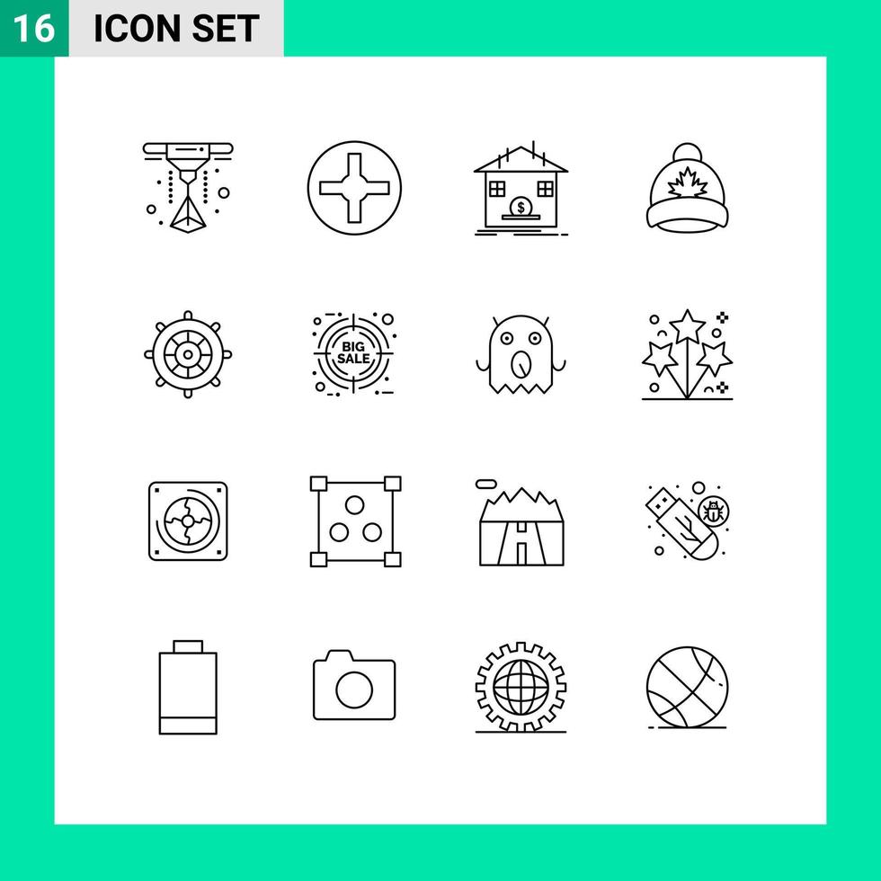 Set of 16 Commercial Outlines pack for steering the boat holiday refund beach leaf Editable Vector Design Elements