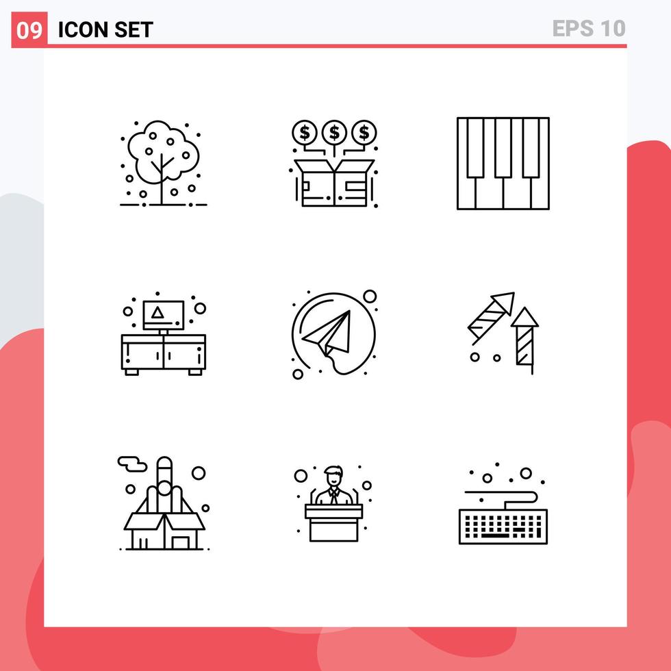 Set of 9 Vector Outlines on Grid for television cupboard online cabinet piano Editable Vector Design Elements