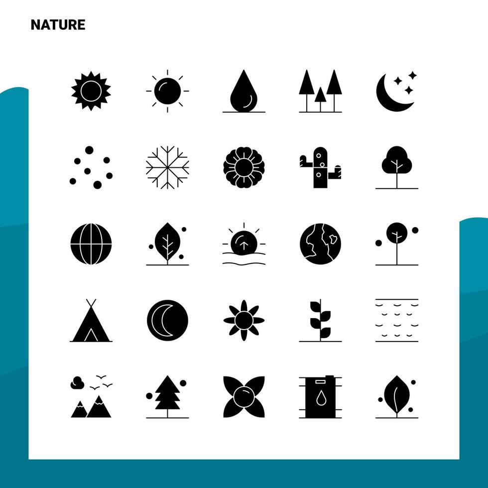 25 conjunto de iconos de naturaleza plantilla de ilustración de vector de icono de glifo sólido para ideas web y móviles para empresa comercial