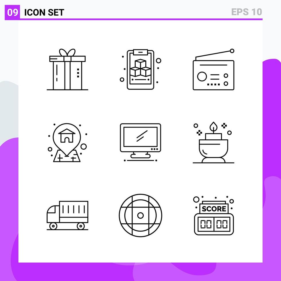 conjunto de 9 iconos en estilo de línea símbolos de contorno creativo para el diseño de sitios web y aplicaciones móviles signo de icono de línea simple aislado en fondo blanco 9 iconos vector