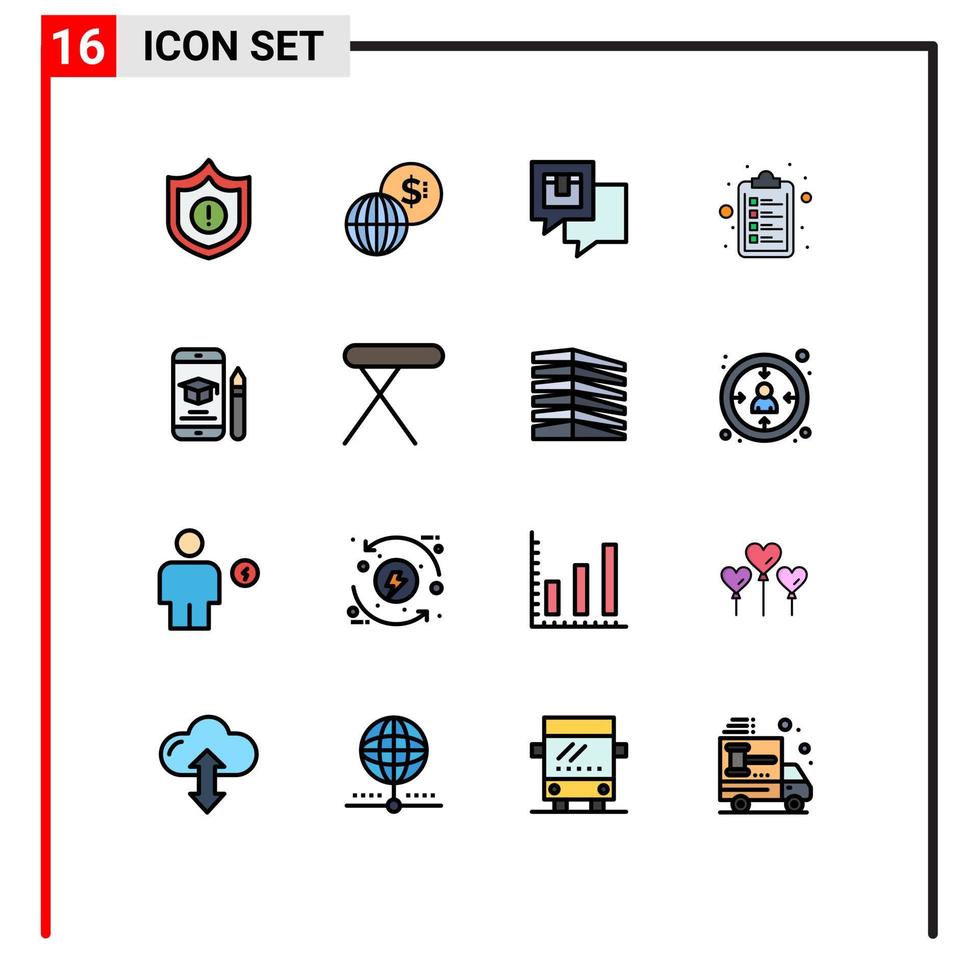 paquete de iconos de vectores de stock de 16 signos y símbolos de línea para la lista de verificación de la lista de entrega de la gorra de graduación elementos de diseño de vectores creativos editables