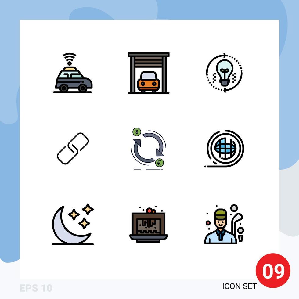 Universal Icon Symbols Group of 9 Modern Filledline Flat Colors of finance exchange light metal paper Editable Vector Design Elements