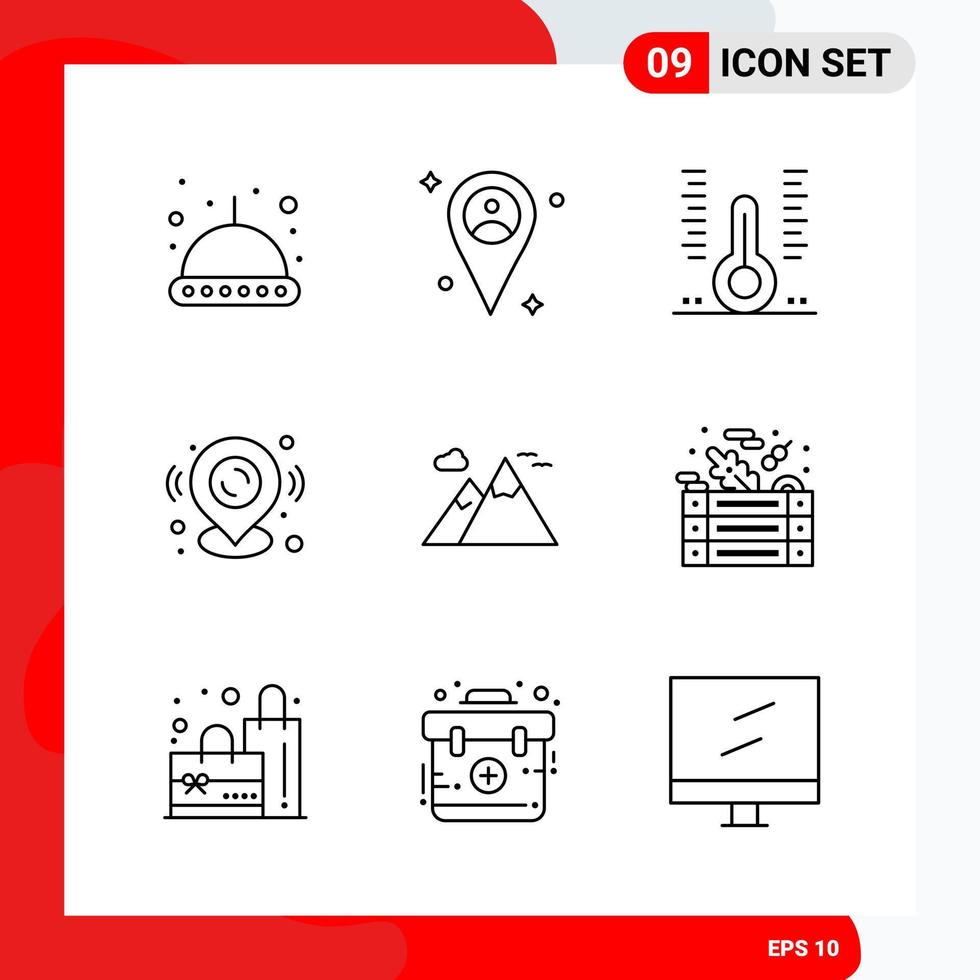 Creative Set of 9 Universal Outline Icons isolated on White Background vector